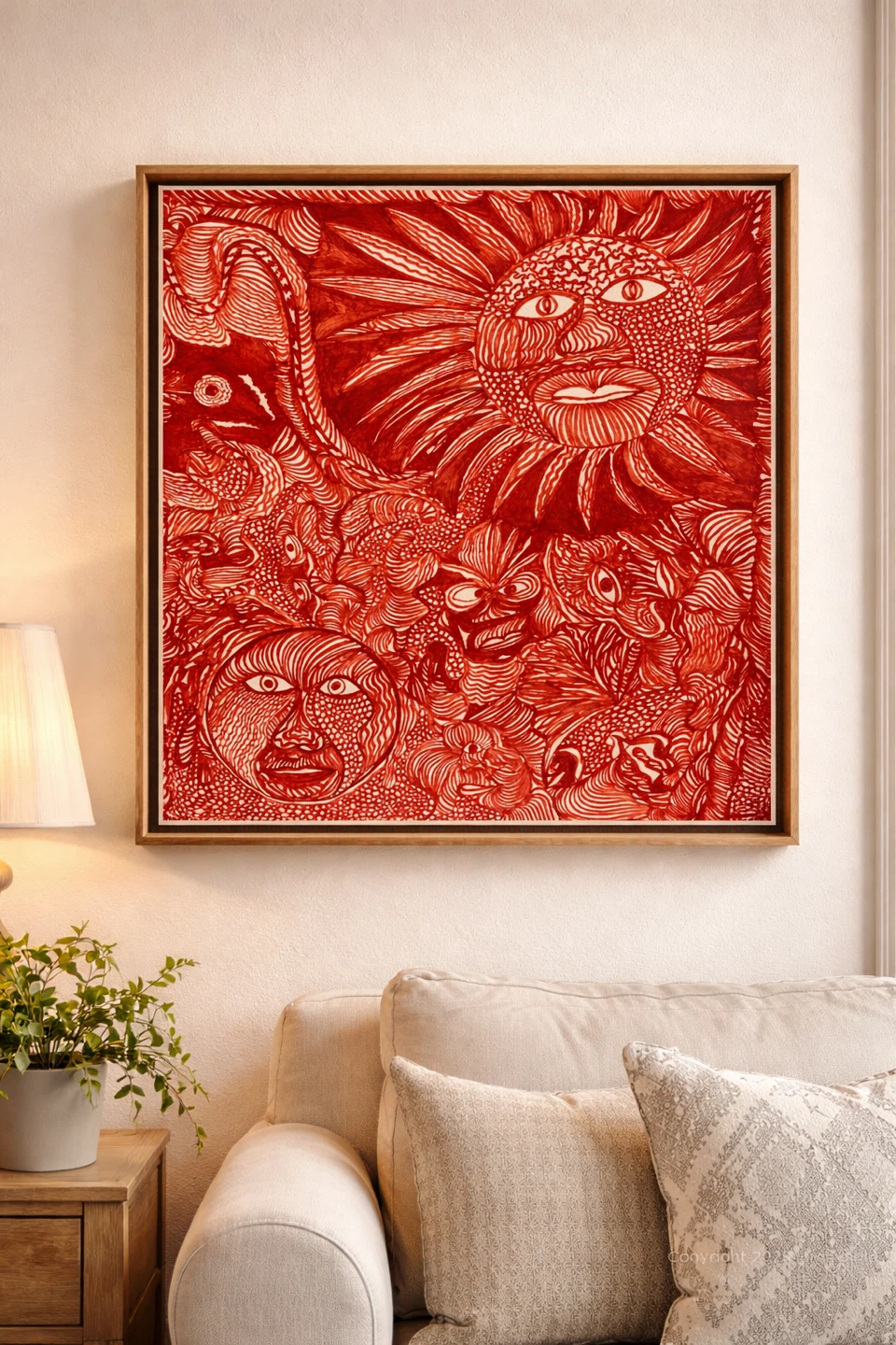 Painting on Canvas 30“/36“, Red and White Abstraction.