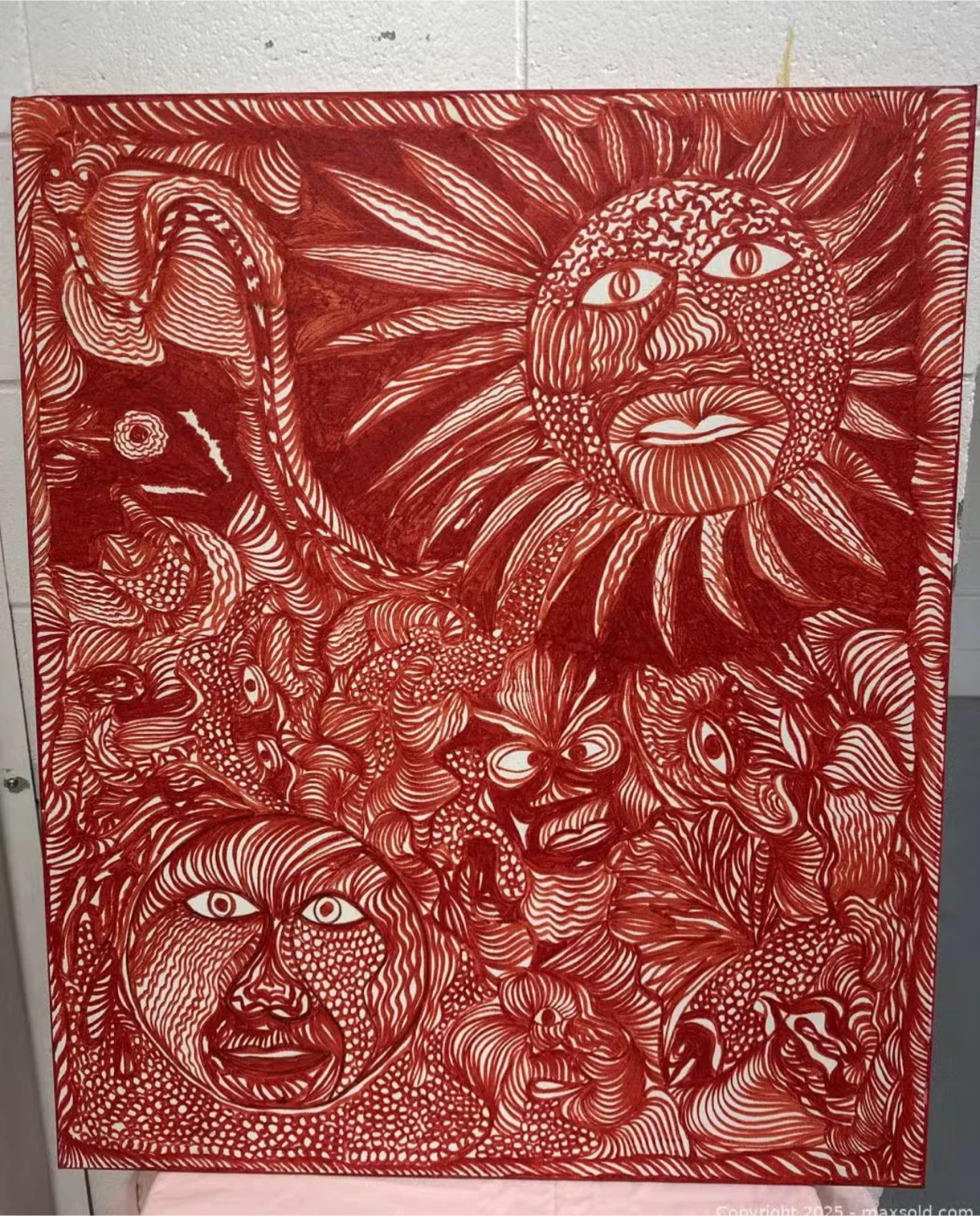 Painting on Canvas 30“/36“, Red and White Abstraction. - photo 2