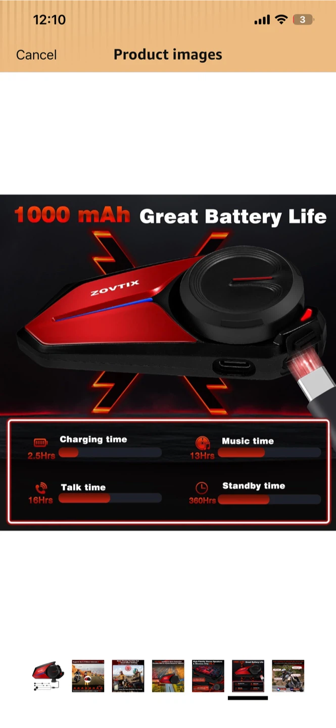 ZOVTIX Motorcycle Helmet Headset - Red 1 Pack - photo 4
