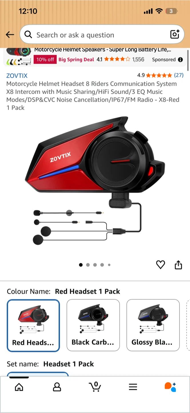 ZOVTIX Motorcycle Helmet Headset - Red 1 Pack