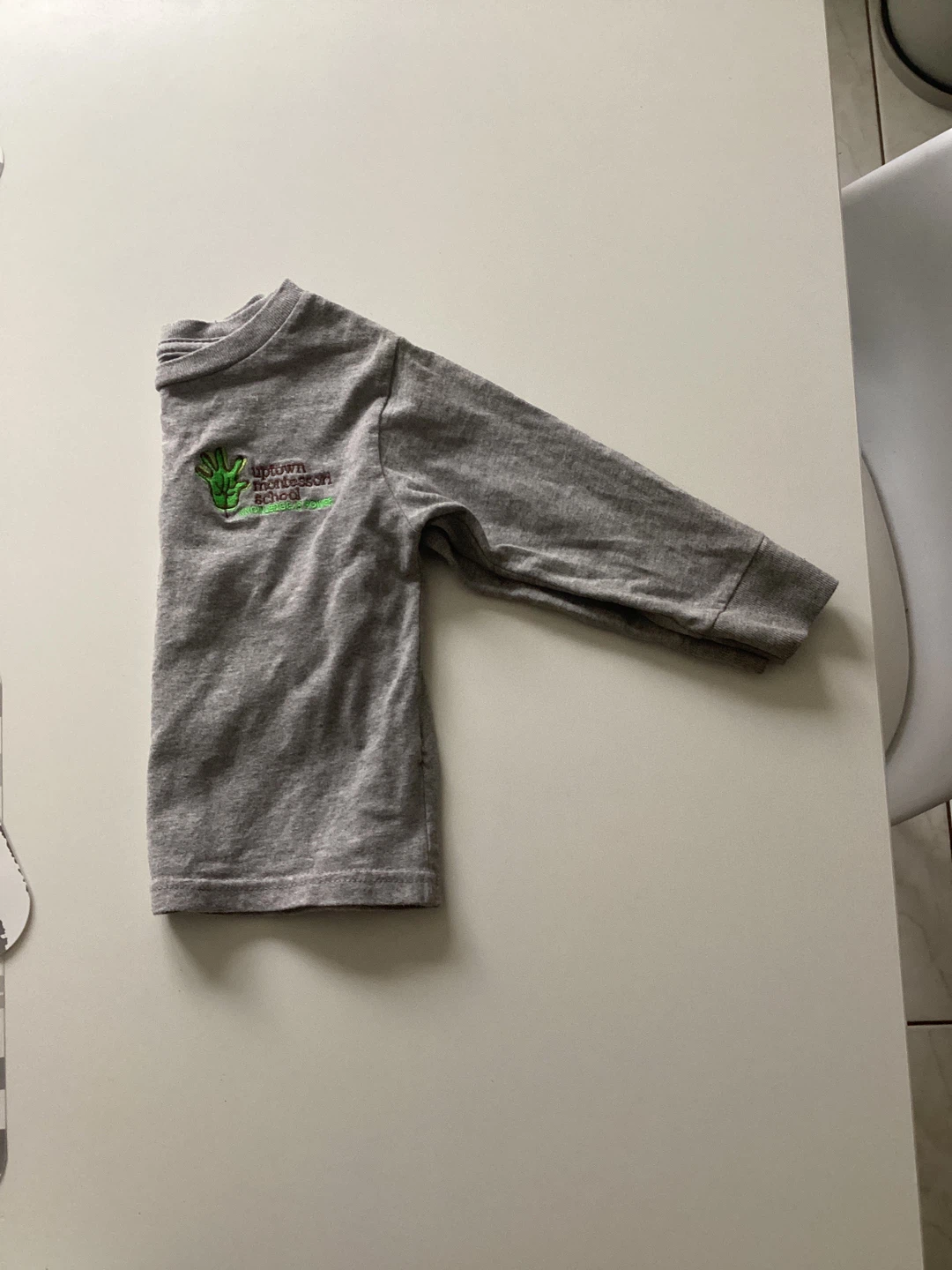 2 Grey Long-Sleeve Uptown Montessori School Shirts