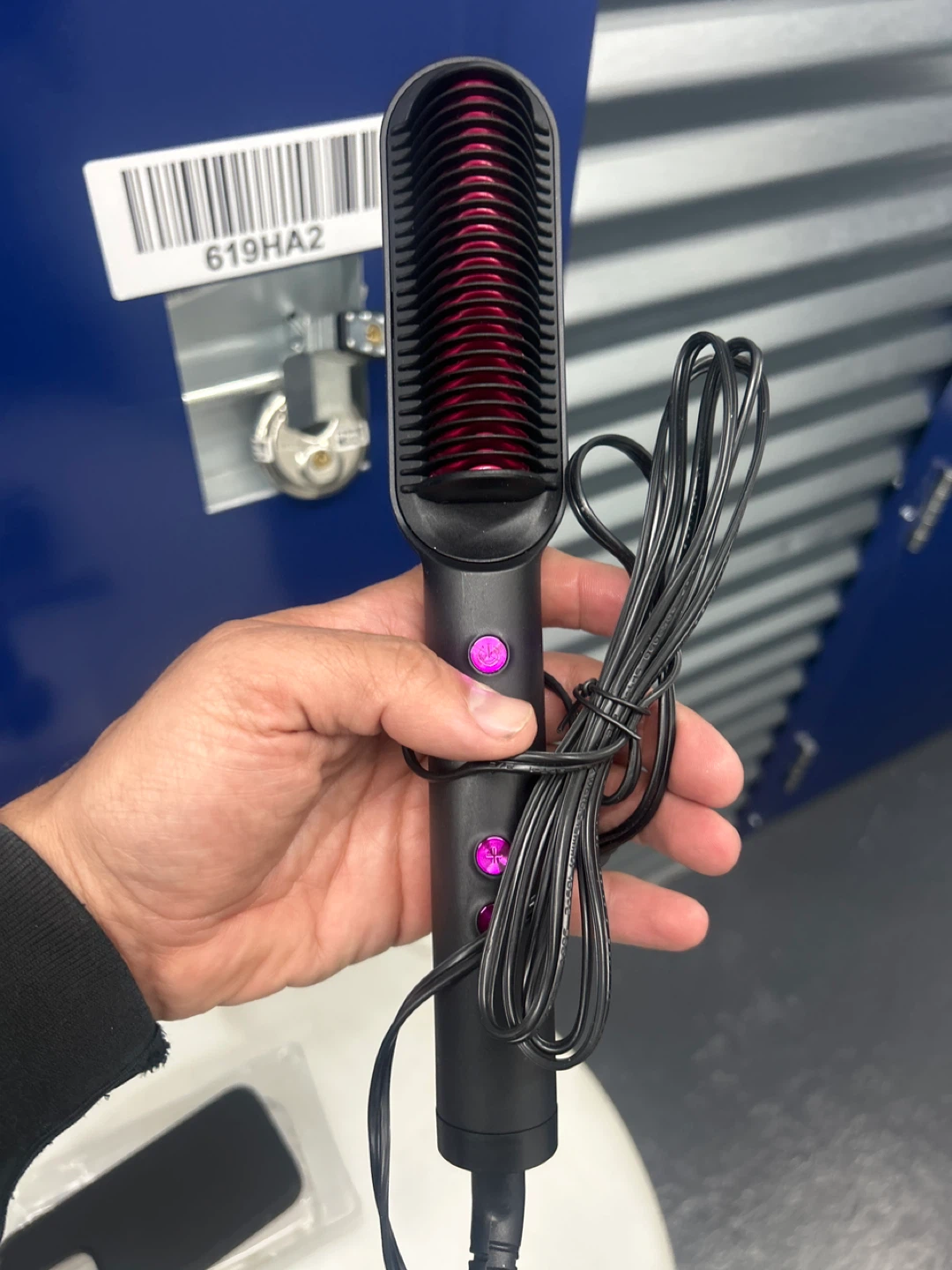 Black Hair Straightening Comb with Pink Buttons