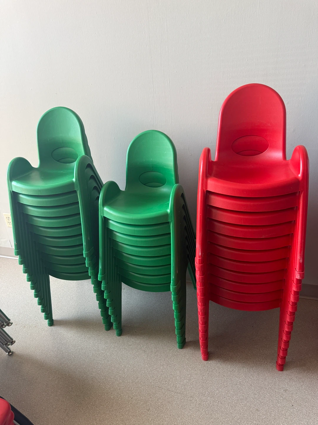 Stackable Plastic Chairs (Green and Red)