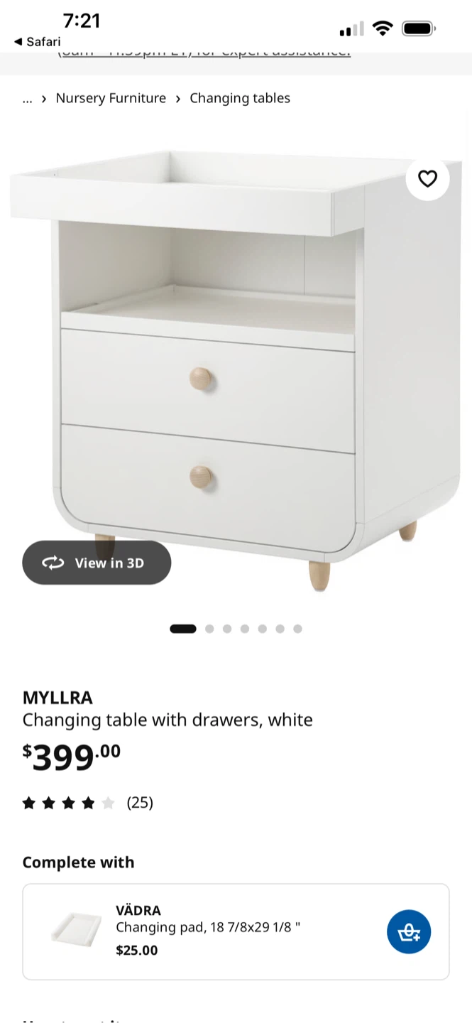 IKEA MYLLRA Changing Table with Drawers - White