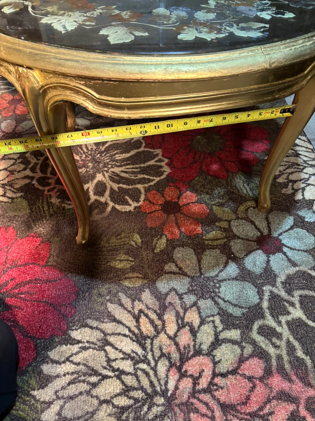Vintage Hollywood Regency Round Coffee Table Floral Glass Inlay - photo 2