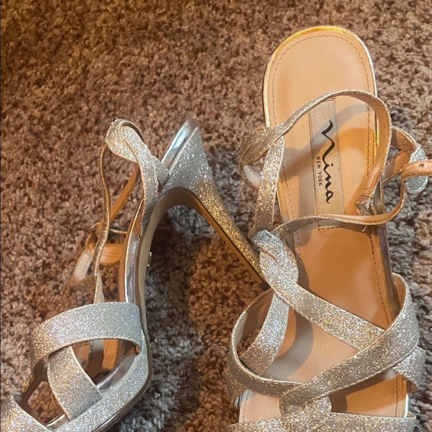 Nina Silver Glitter Strappy Heels - Size 9 - photo 4