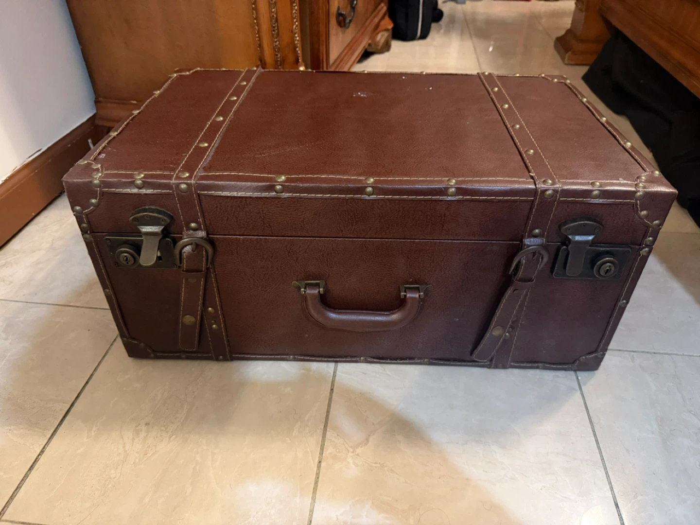 Vintage Style Brown Suitcase Trunk