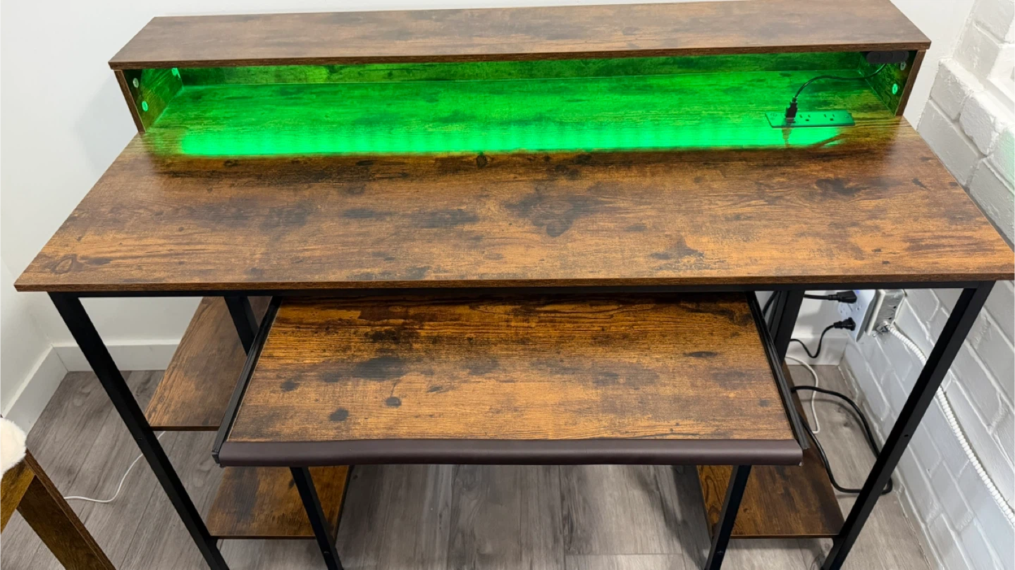 Computer Desk with Shelving and LED Lighting - photo 4