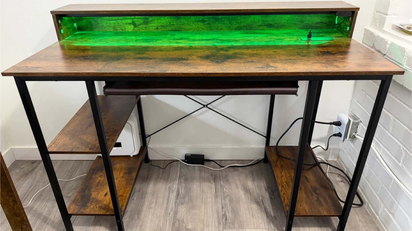 Computer Desk with Shelving and LED Lighting