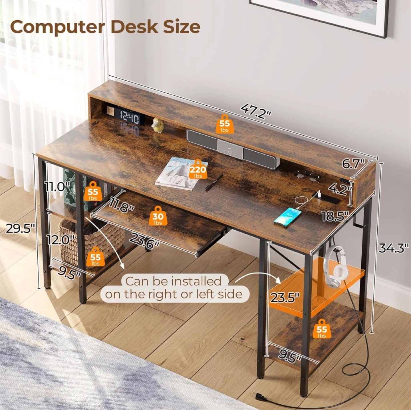 Computer Desk with Shelving and LED Lighting - photo 2