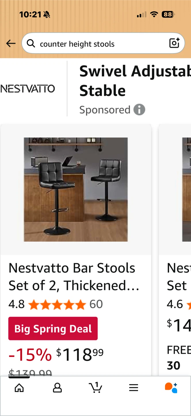 Set of 2 adjustable bar stools.
