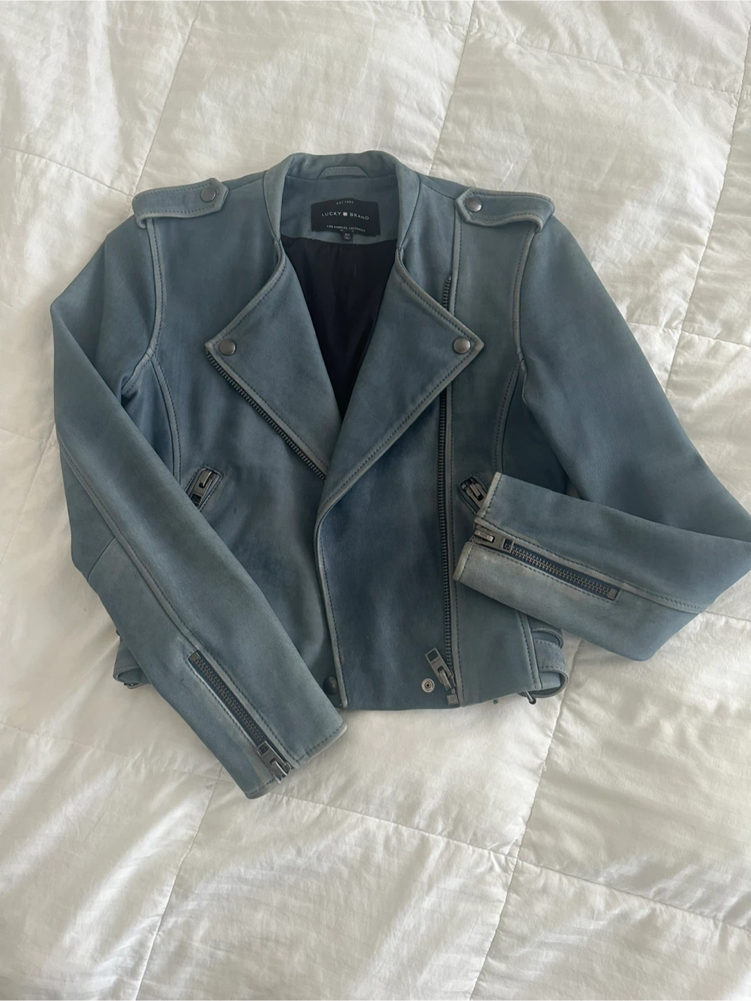 Lucky Brand Blue Suede Moto Jacket