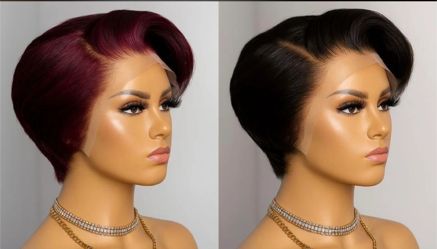 Pixie Cut Wig - Burgundy & Black Options