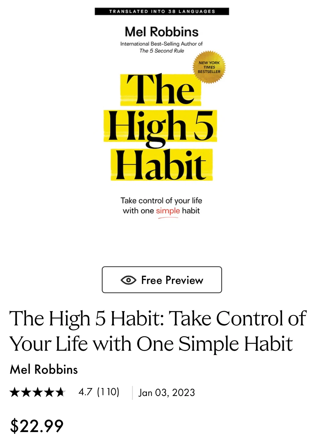 The High 5 Habit by Mel Robbins (brand new condition)
