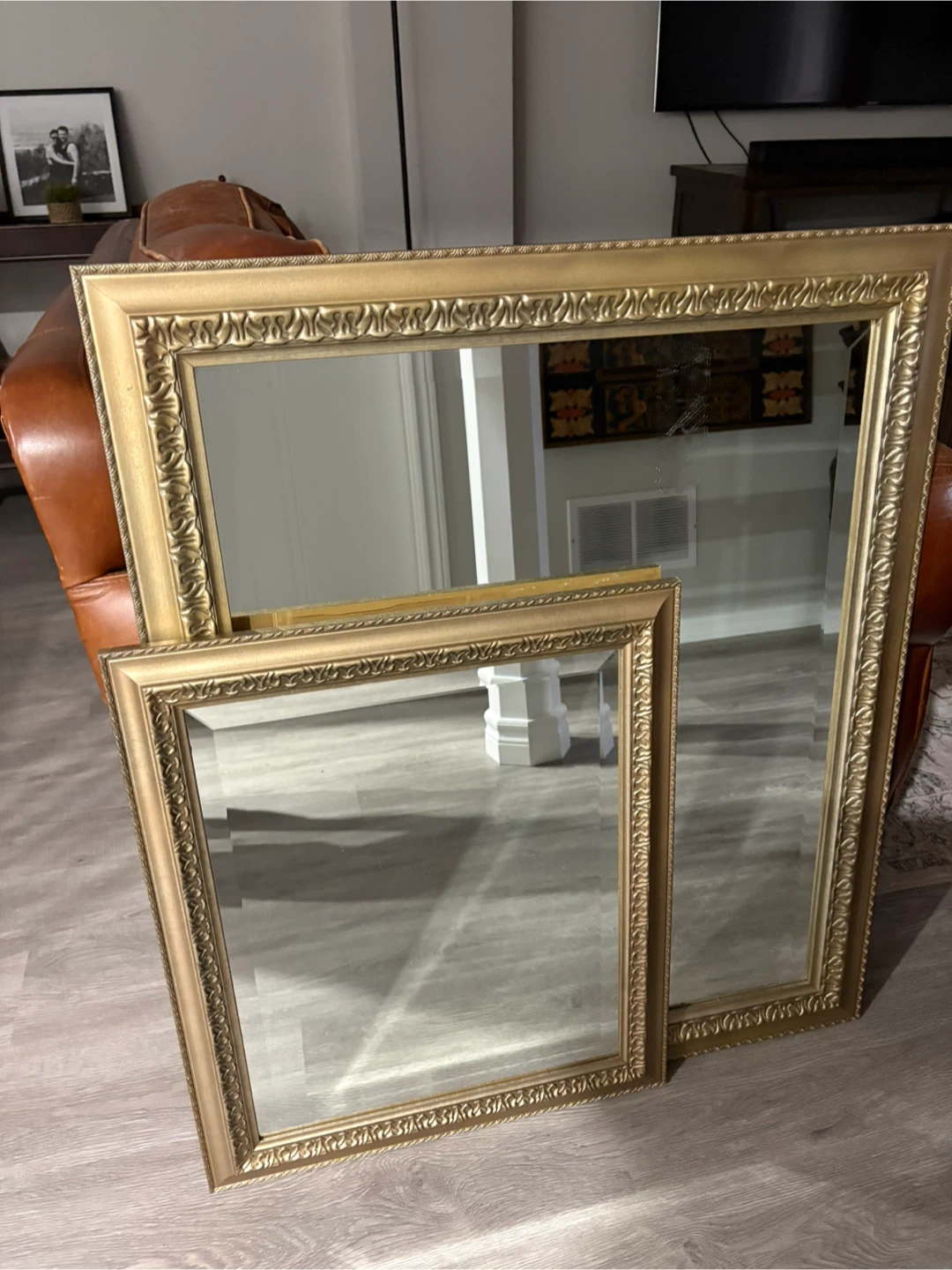 2 Ornate Gold Framed Wall Mirrors
