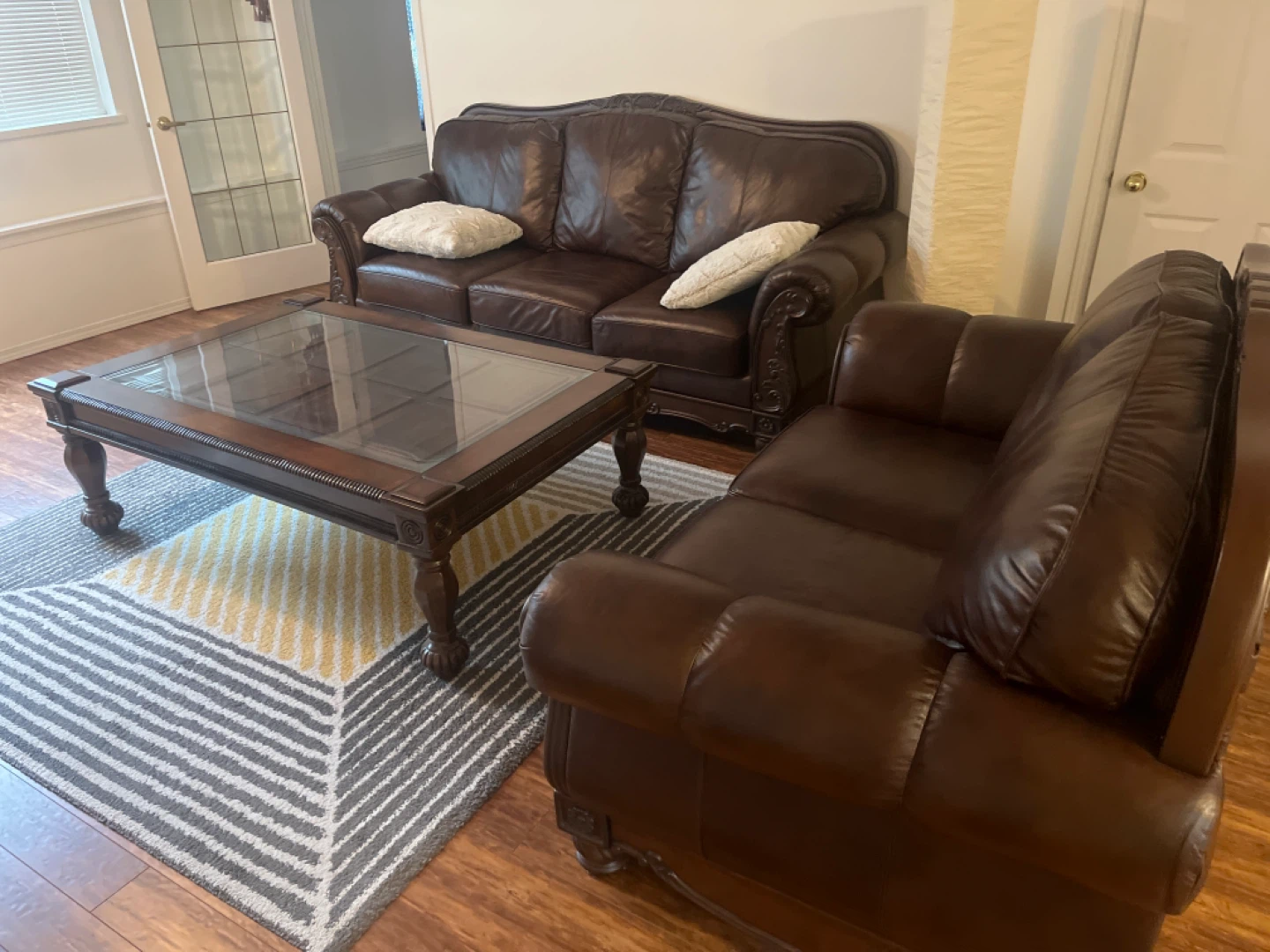 Luxury Dark Brown Leather Sofa Set – Excellent Condition