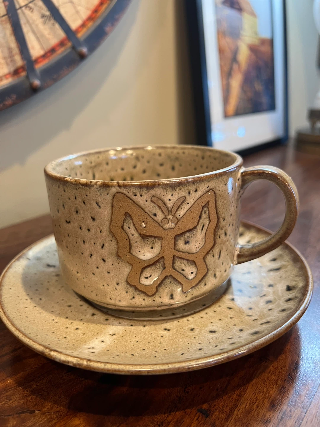 Vintage Stoneware Teacup and Saucer Set
