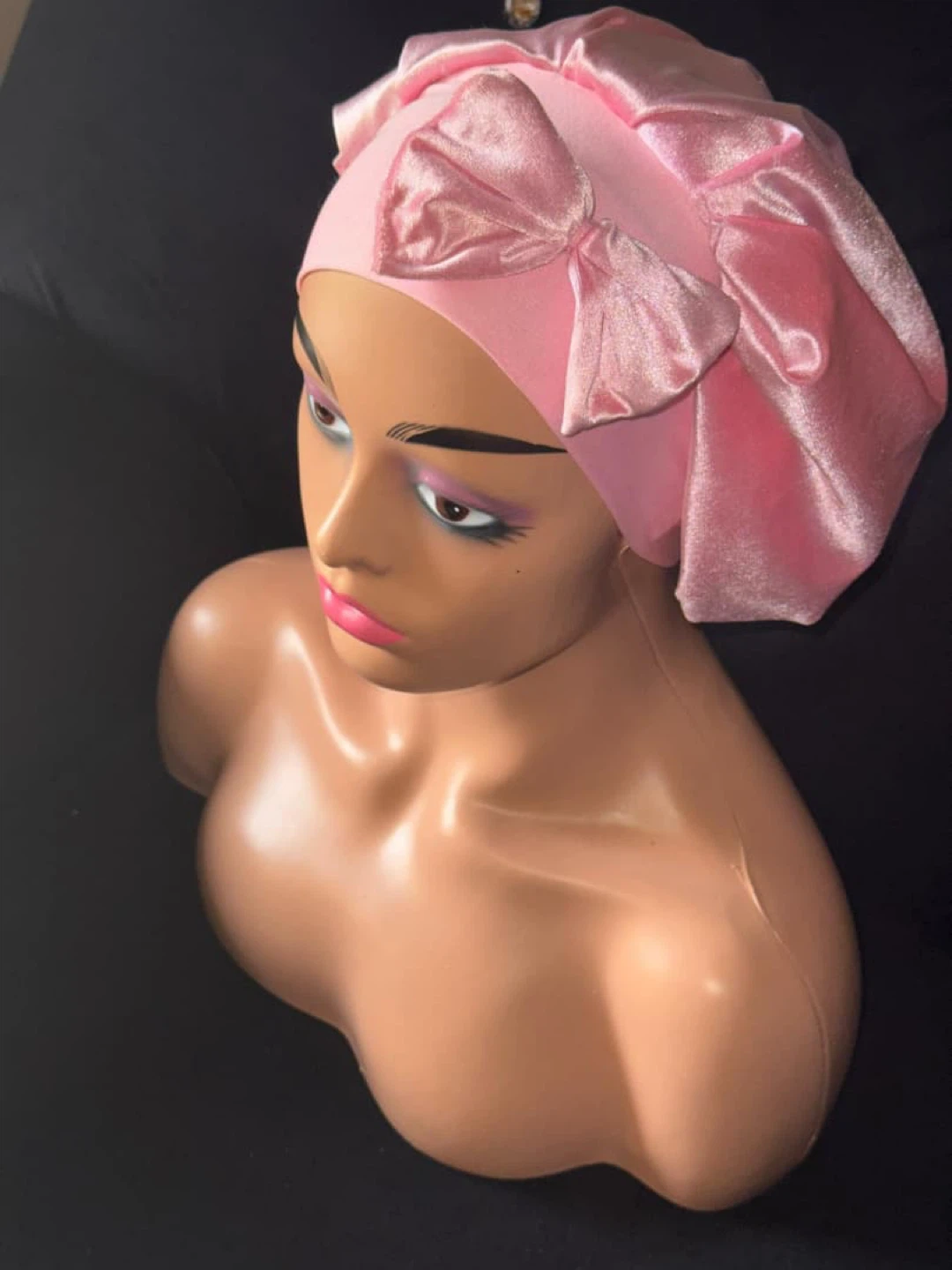 Pink Satin Bonnet with Bow
