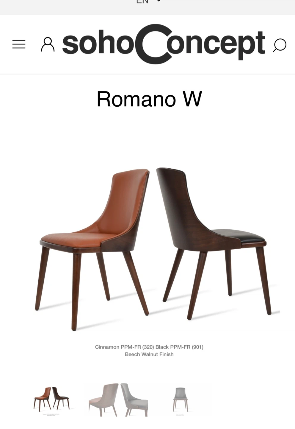 SohoConcept Romano W Chairs (2) - Black Leather & Walnut Finish - photo 5
