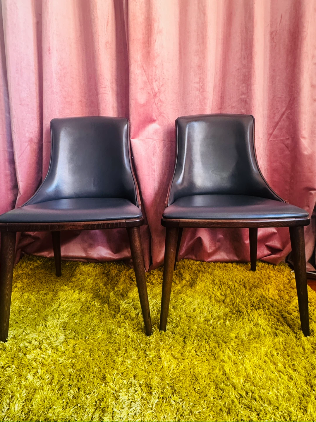 SohoConcept Romano W Chairs (2) - Black Leather & Walnut Finish