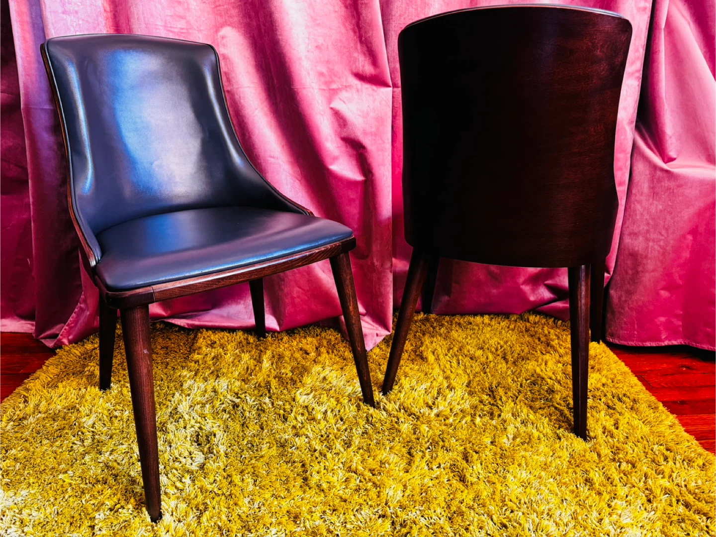 SohoConcept Romano W Chairs (2) - Black Leather & Walnut Finish - photo 3