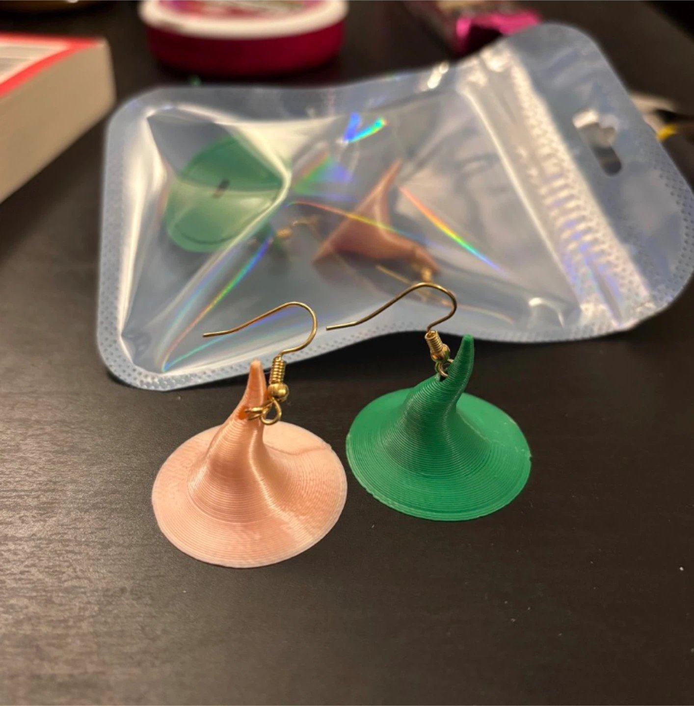Witch Hat Earrings - Pink and Green
