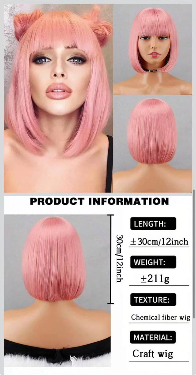 Pink Bob Wig with Bangs - photo 3