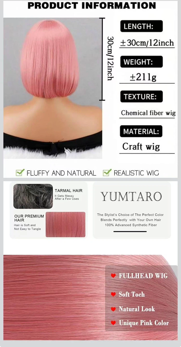 Pink Bob Wig with Bangs - photo 4