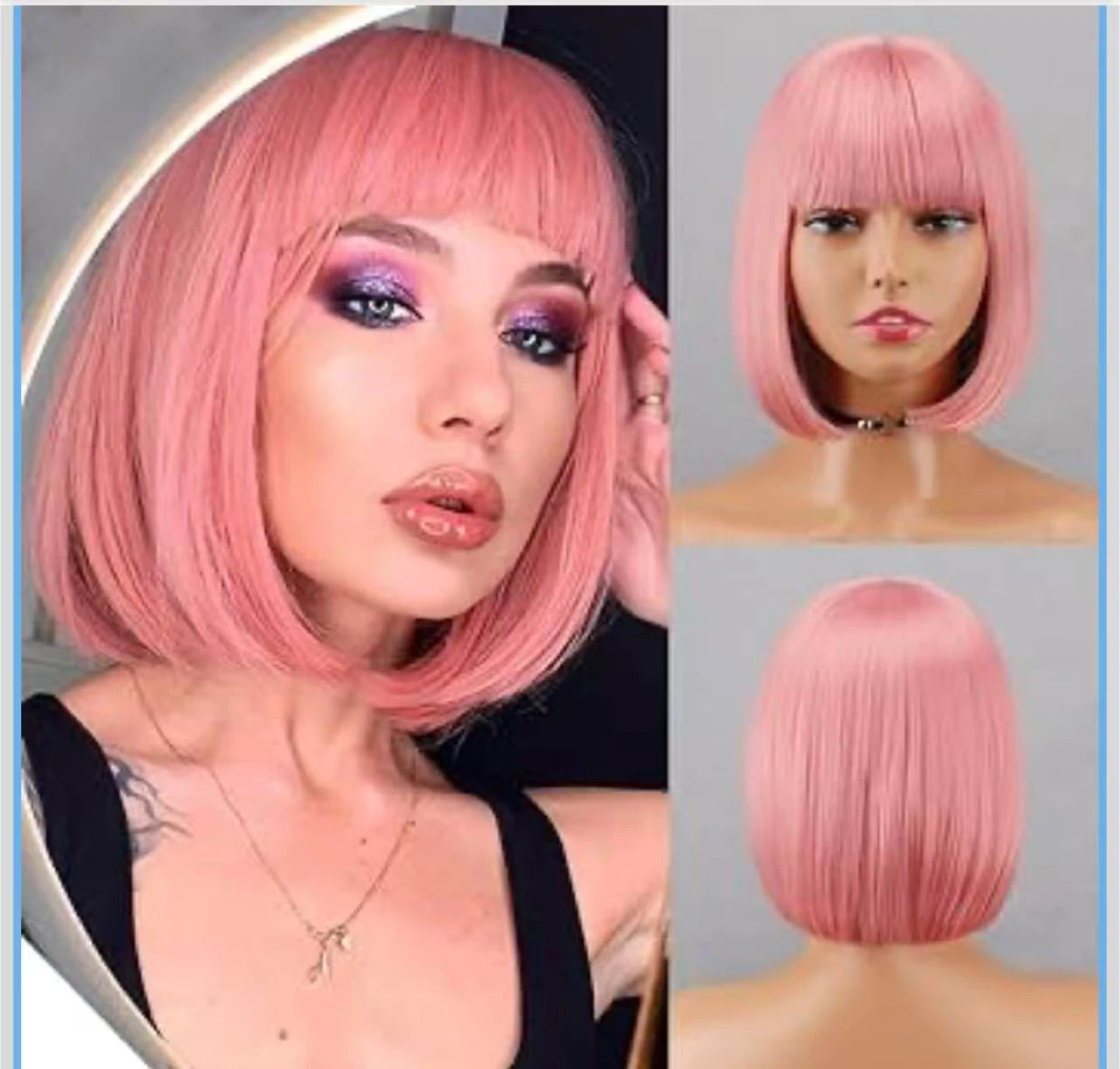 Pink Bob Wig with Bangs