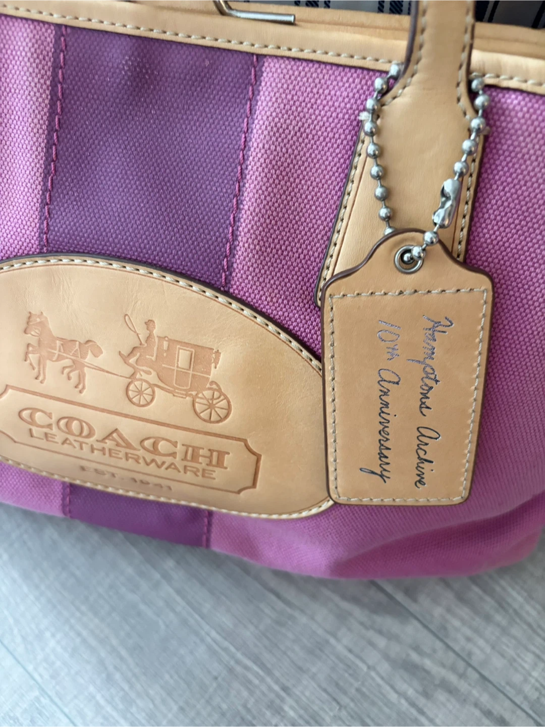 Coach Hampton Tote Bag Pink Purple Canvas Leather Trim - photo 4