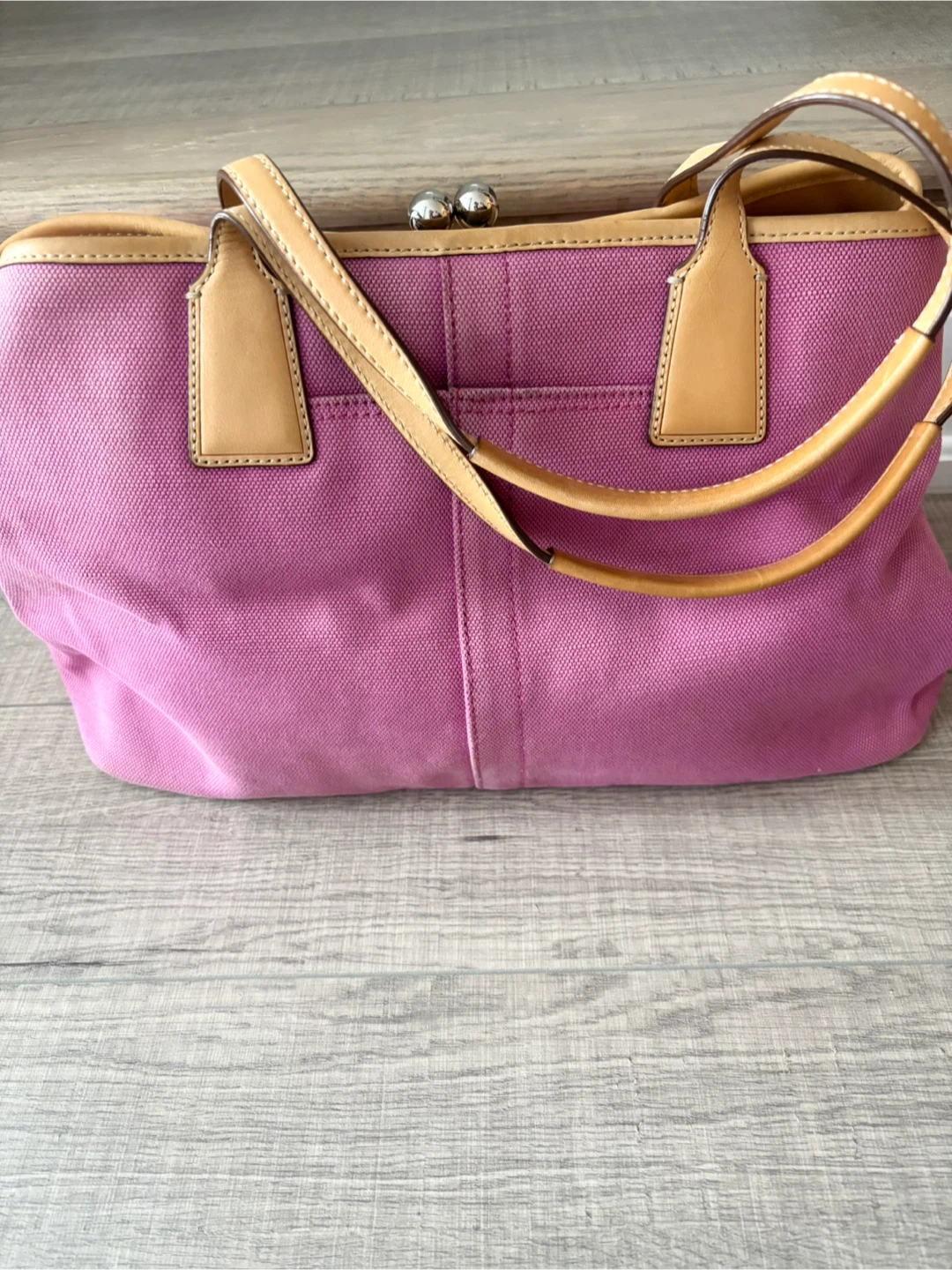 Coach Hampton Tote Bag Pink Purple Canvas Leather Trim - photo 3