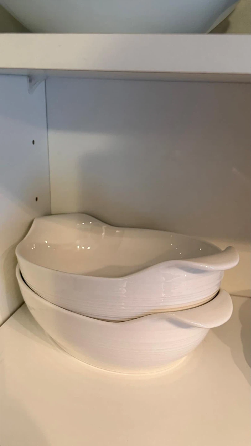 Set of 2 White Ceramic Serving Bowls