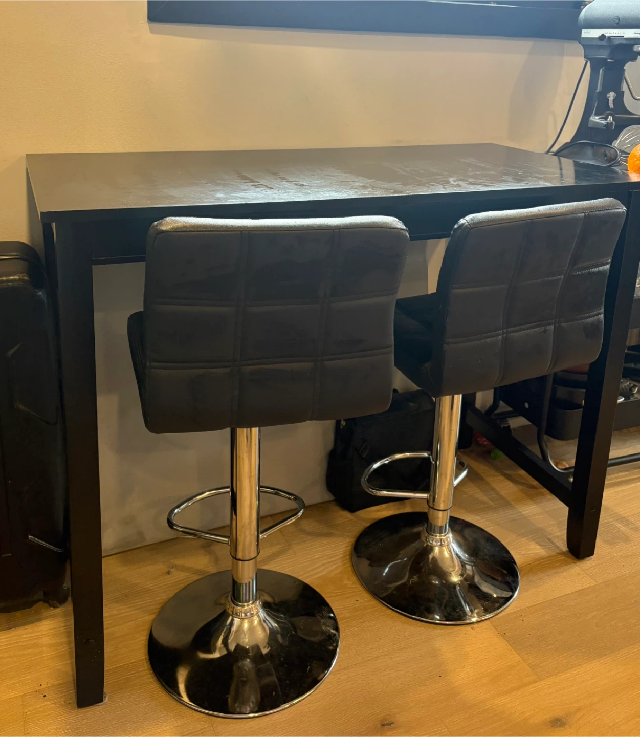 Set of 2 Black Bar Stools and table