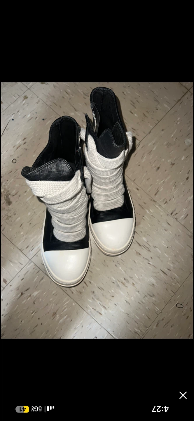 Rick Owens Black Leather High Top Sneakers