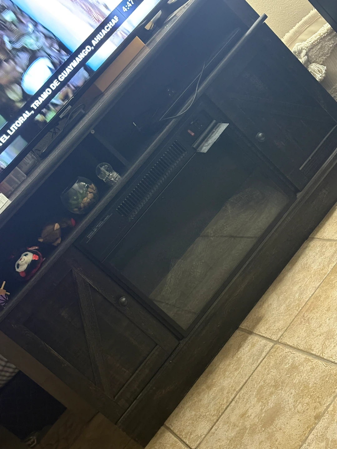 Dark Wood Electric Fireplace TV Stand