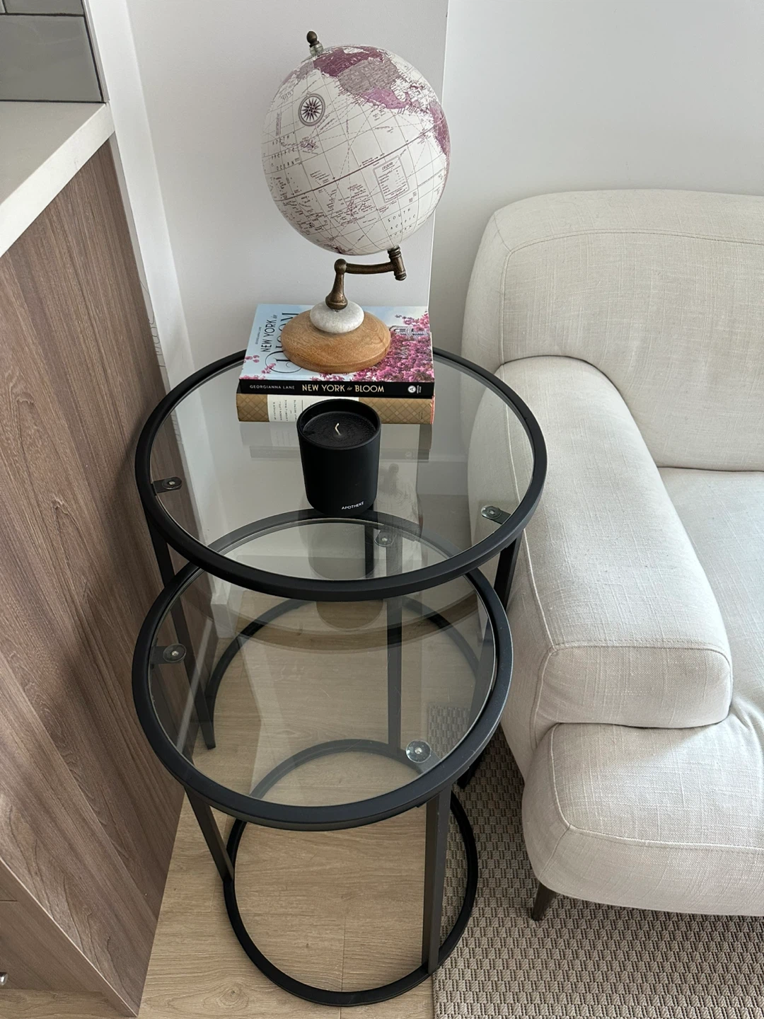 Nesting Round Glass Top Side Tables Set of 2