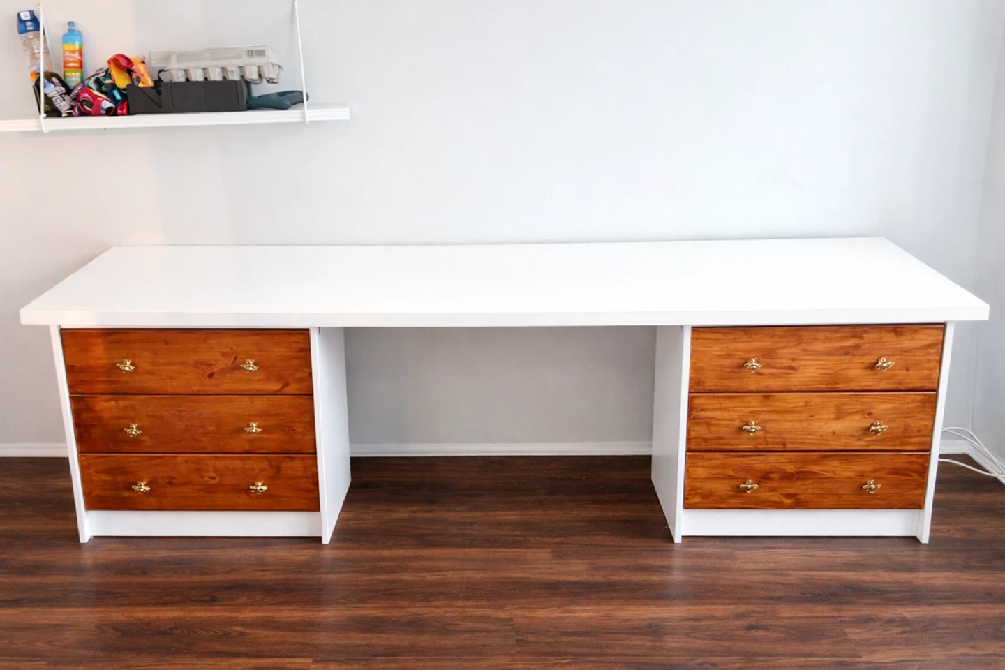 White and Wood Desk with Drawers
