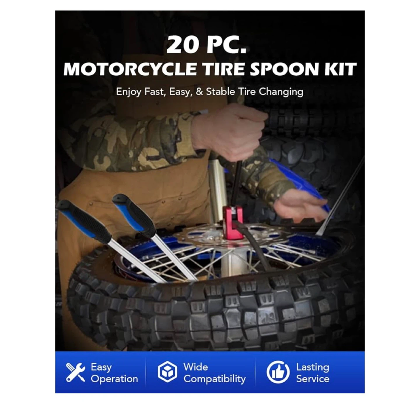 OMT 20 Pc. Motorcycle Tire Spoon Kit with Valve Tools - photo 2