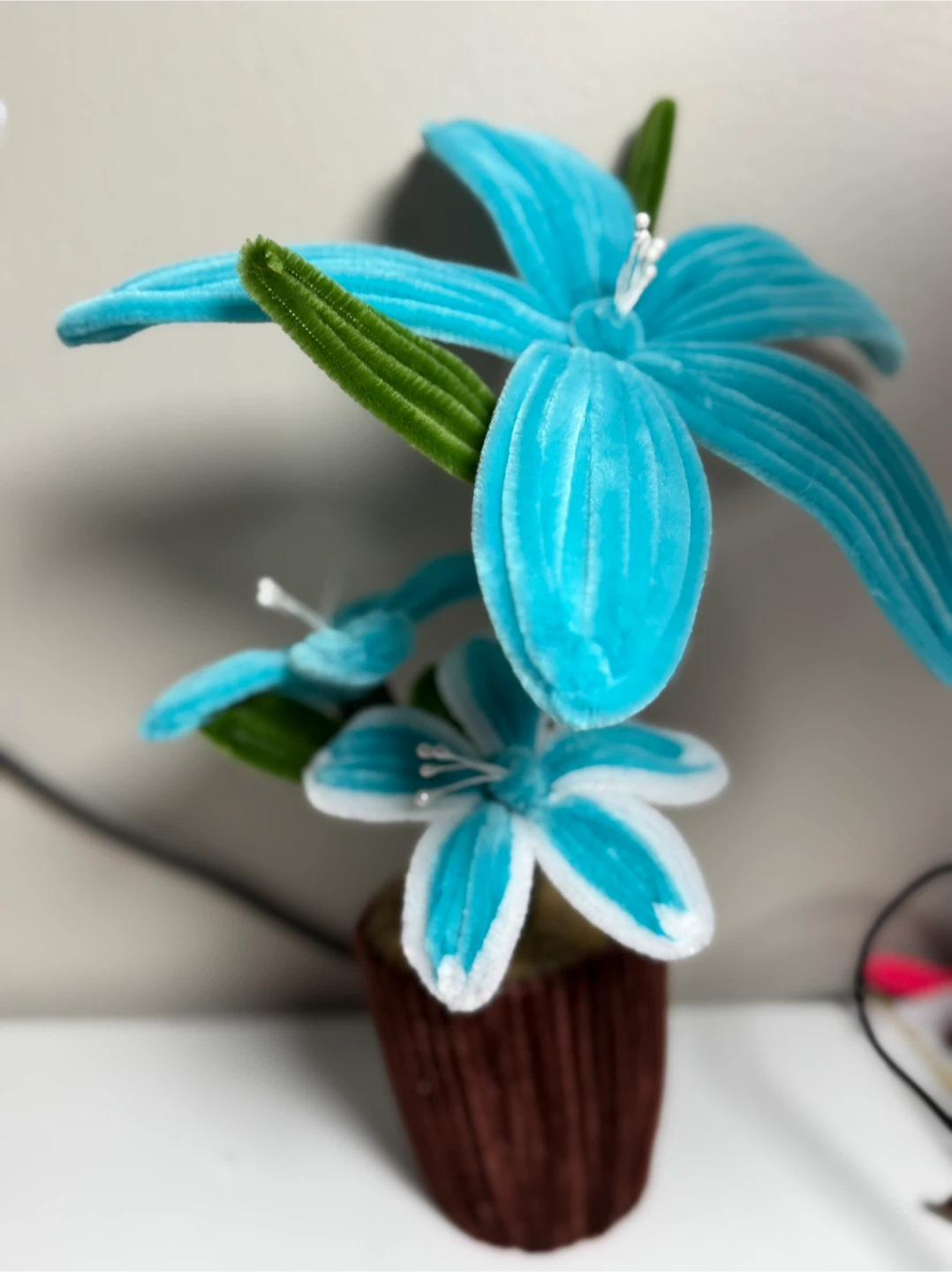Blue Potted Artificial Flowers
