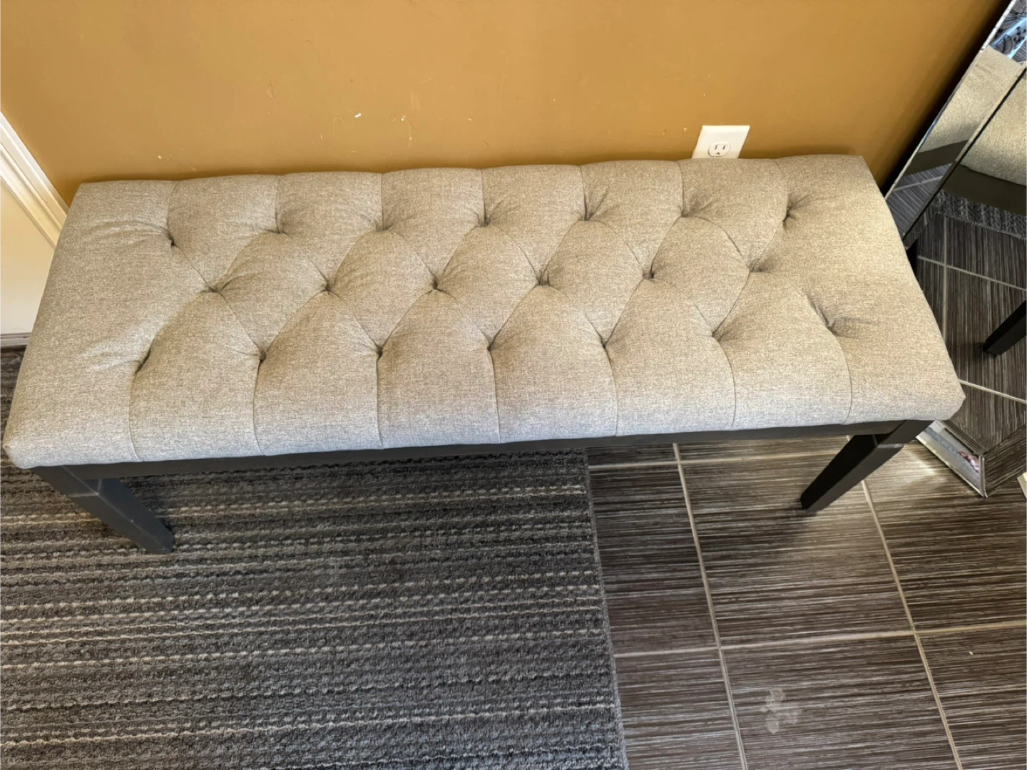 Tufted Upholstered Bench - Grey Fabric - photo 2