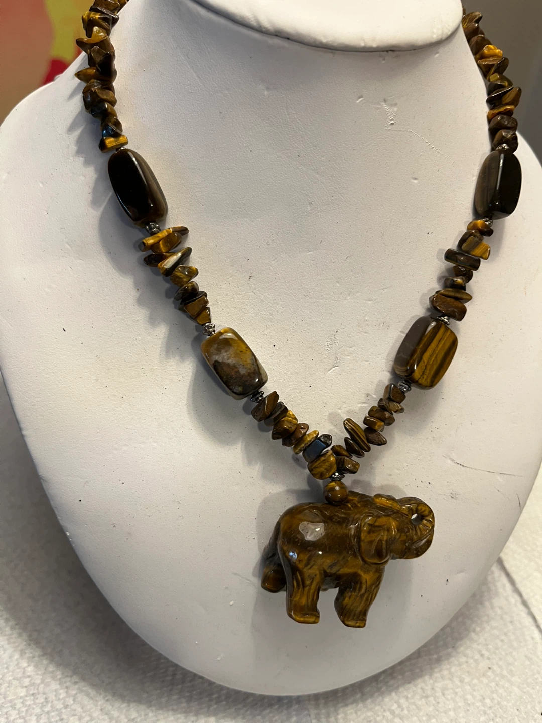 Tiger's Eye Elephant Pendant Necklace