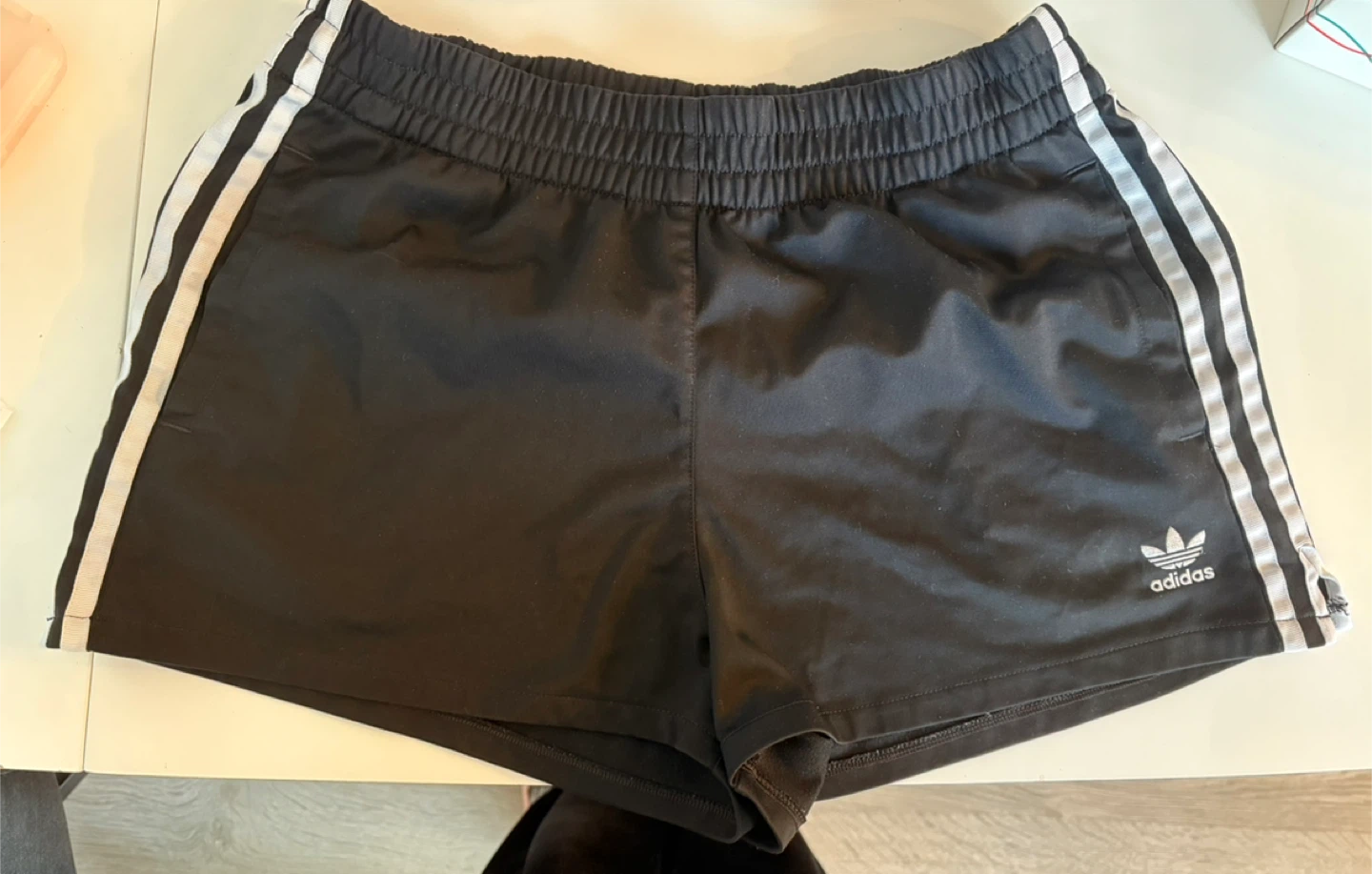 Adidas Black Athletic Shorts with White Stripes - Size M