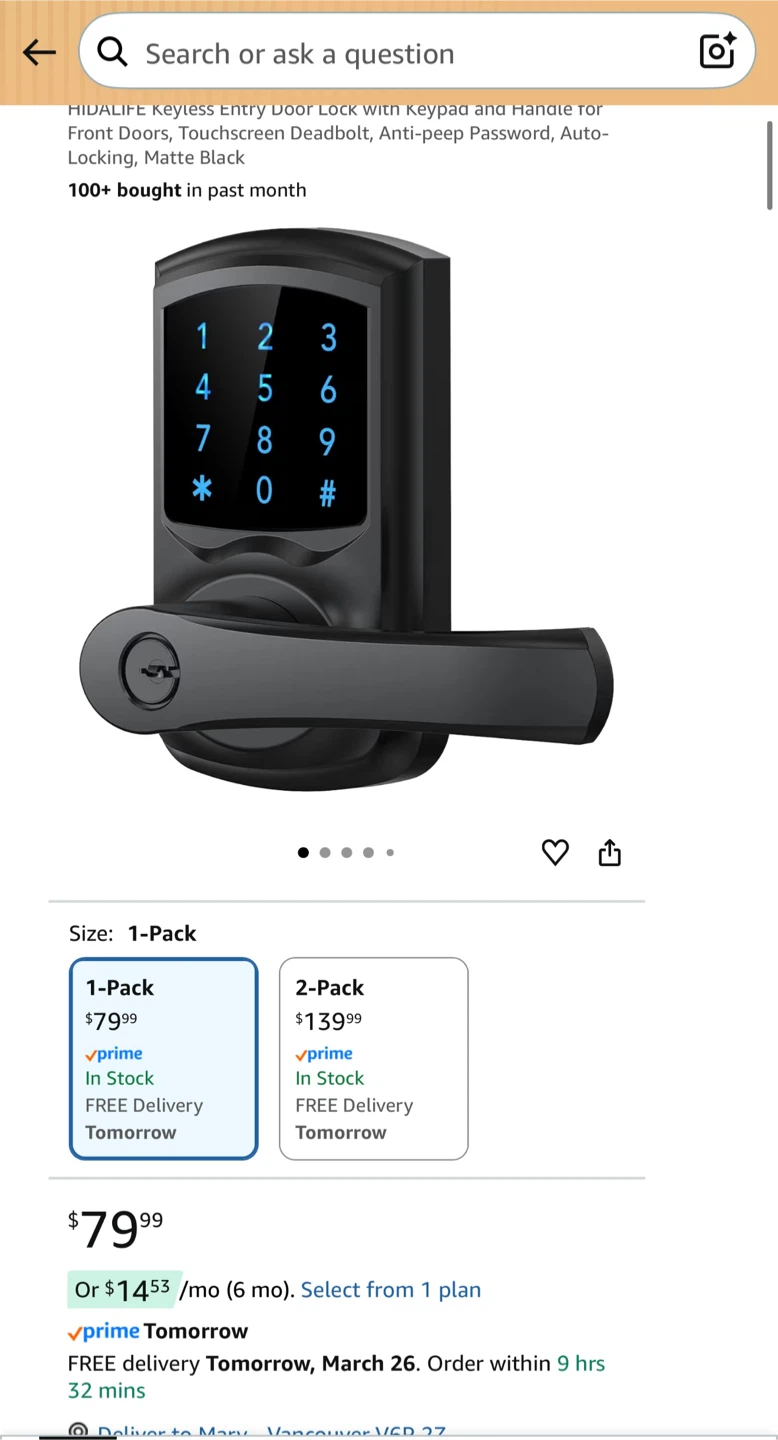 HIDALIFE Keyless Entry Door Lock - Matte Black - photo 2