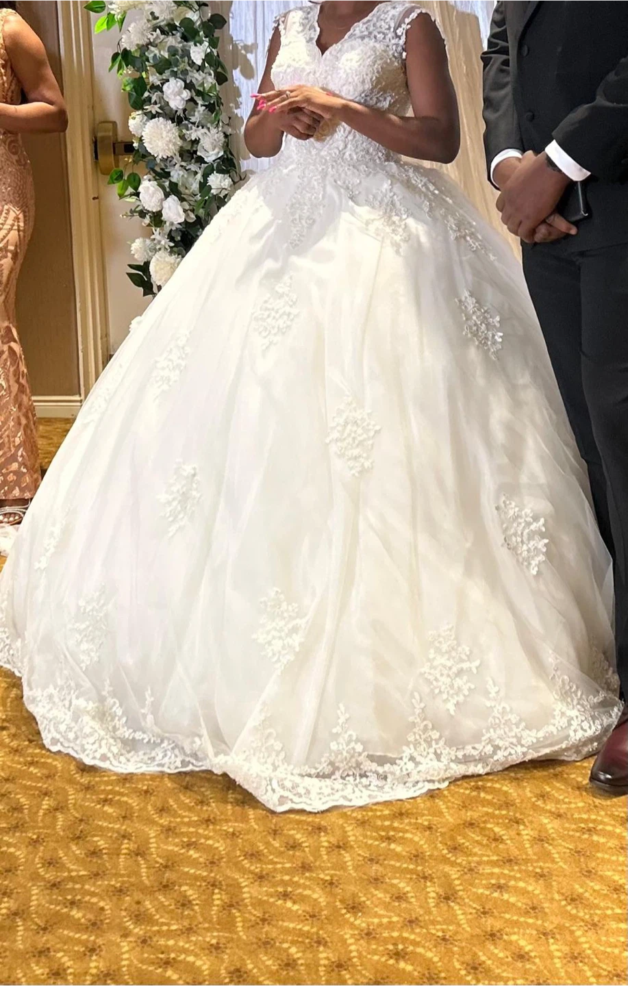 White Ball Gown Wedding Dress with Lace - photo 2