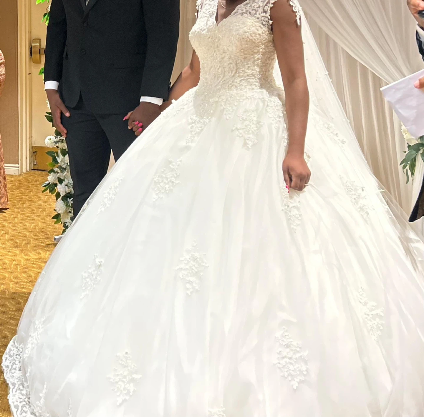 White Ball Gown Wedding Dress with Lace - photo 4