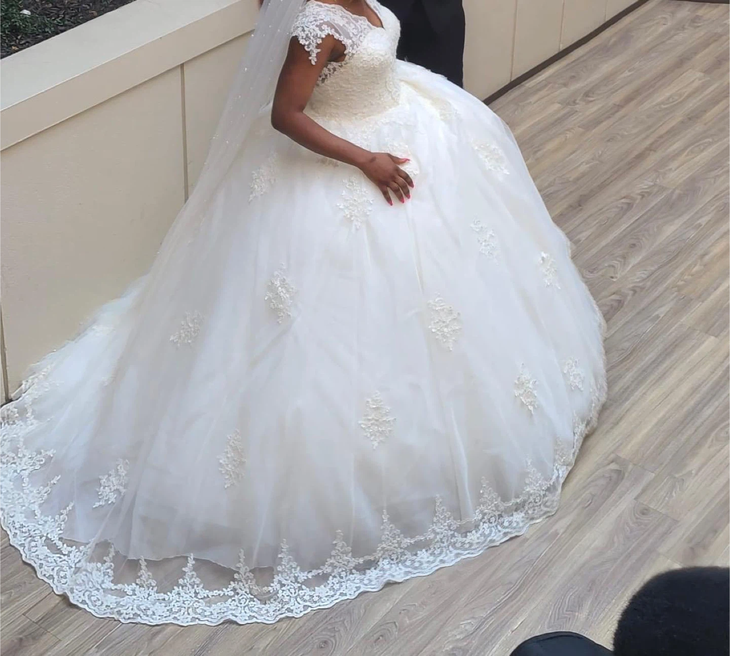 White Ball Gown Wedding Dress with Lace