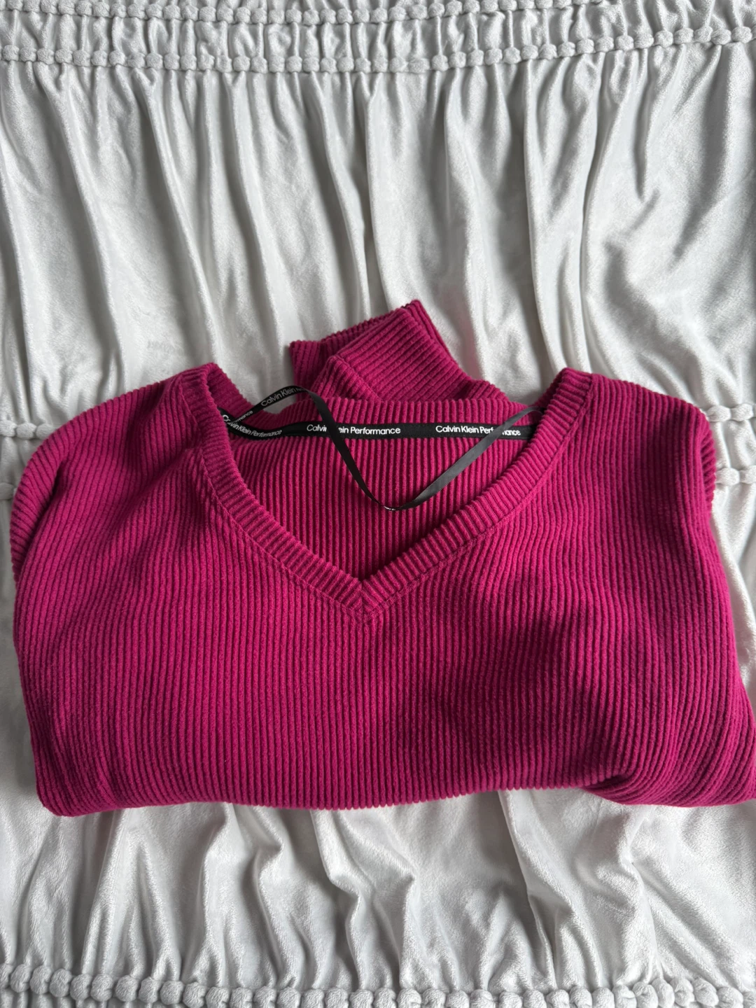 Calvin Klein Performance Ribbed Long Sleeve Top Berry V-Neck - photo 4