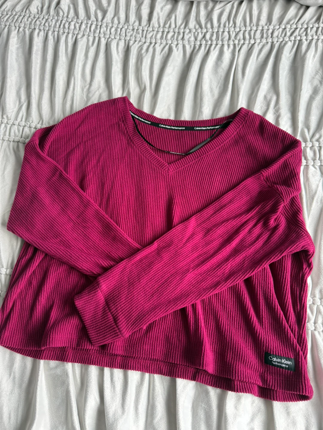 Calvin Klein Performance Ribbed Long Sleeve Top Berry V-Neck