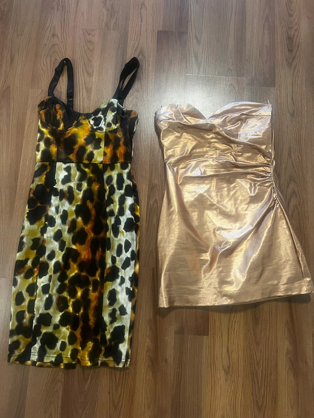 Topshop Leopard Print Dress & Zara Metallic Mini Dress