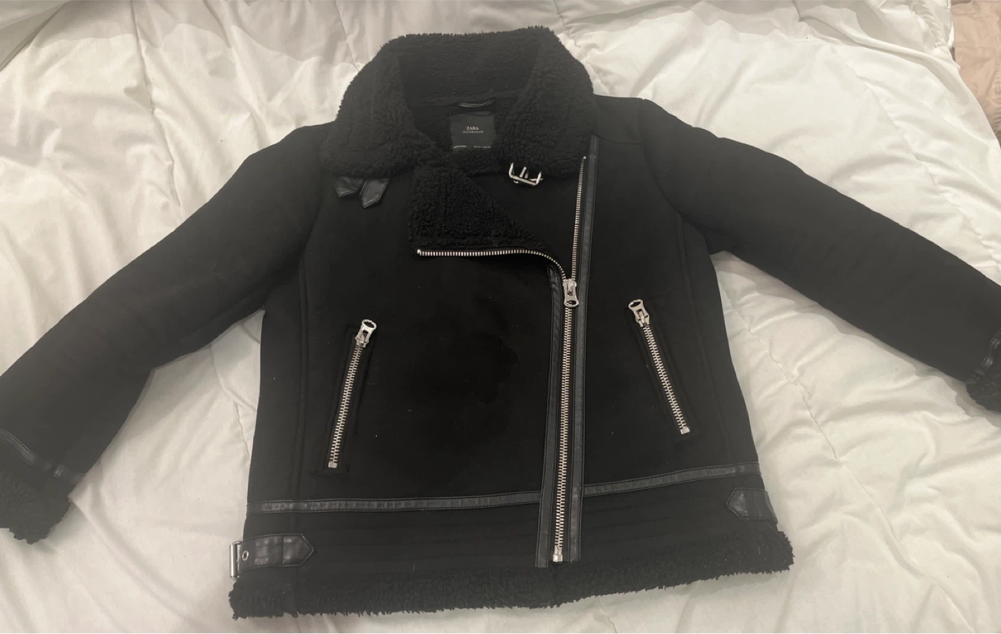 Black Zara Faux Shearling Aviator Jacket